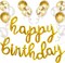 Gold Happy Birthday Balloon Set – 25PCS Cursive Foil & Latex Balloons with Ribbon and Confetti Balloons for Women, Men, Kids Birthday Party Decorations (Gold)